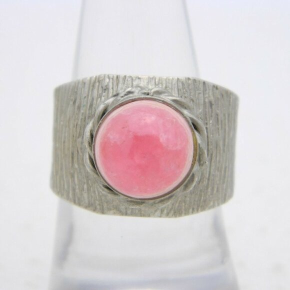 Vintage Jewelry - VTG Silver Tone Raw Polished Pink Morganite Stone